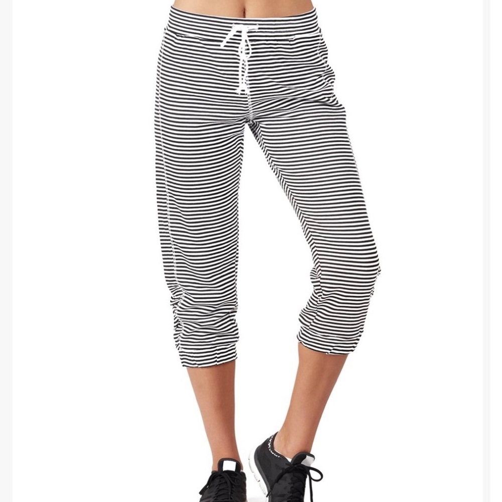 NWT Black and White Stipe Capri Joggers
